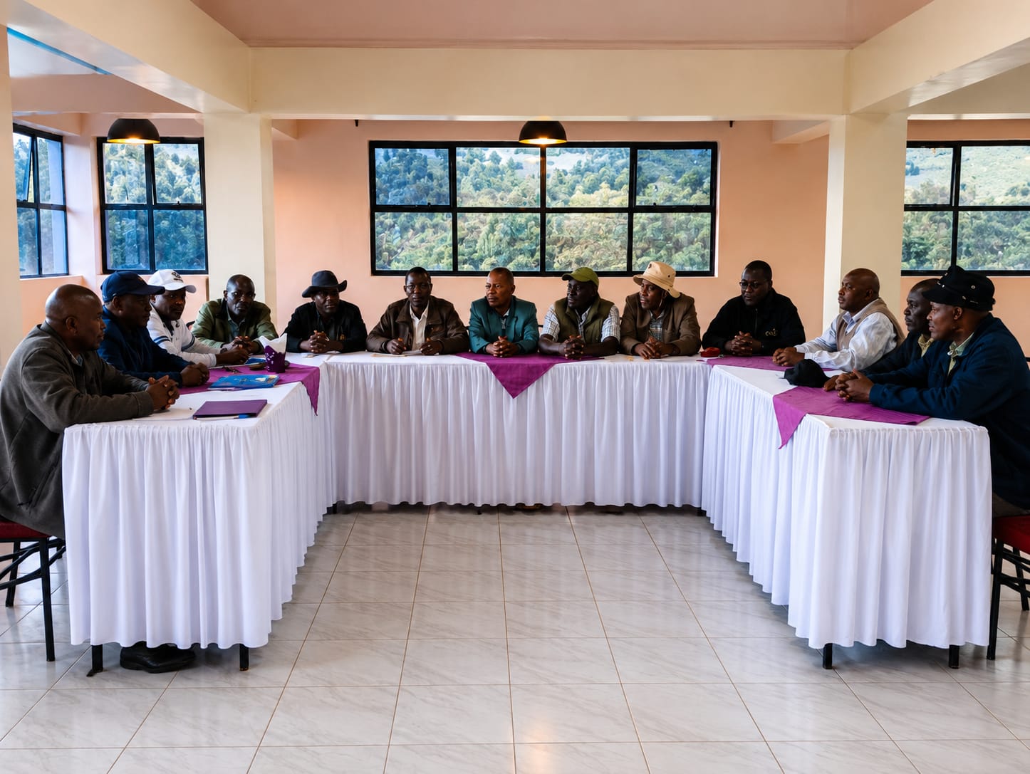 Conference meeting in a U-shaped seating arrangement at Rozina Gardens in Karatina